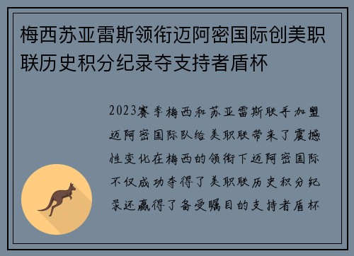 梅西苏亚雷斯领衔迈阿密国际创美职联历史积分纪录夺支持者盾杯 梅西苏亚雷斯领衔迈阿密国际创美职联历史积分纪录夺支持者盾杯